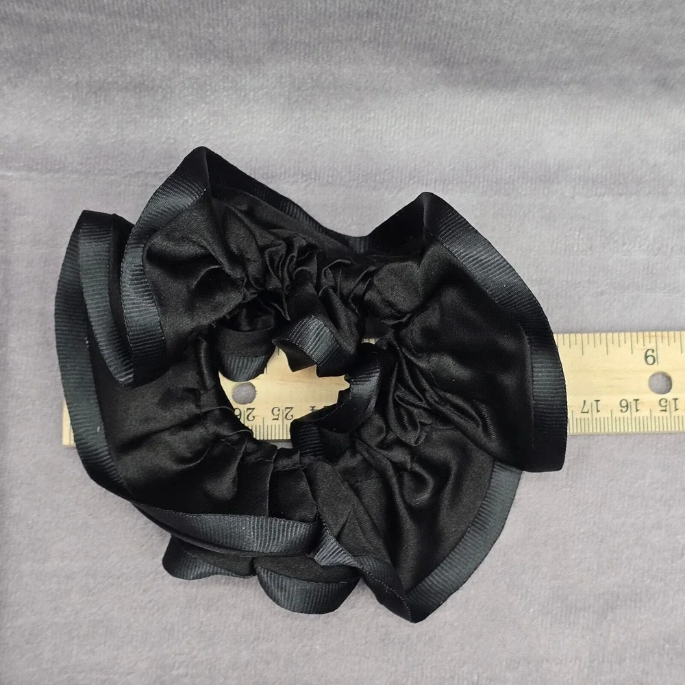 Black Ruffles‎ Silk Hair Tie Accessories Scrunchie Handmade SB24